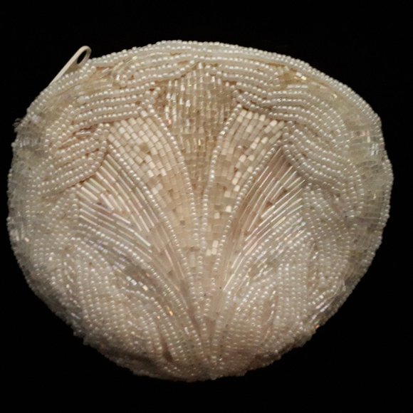 Vintage Cream Beaded Wristlet Clutch - Picture 1 of 13